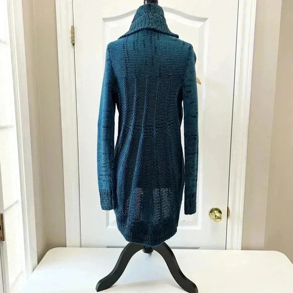 Ricki’s Circle Cardigan Open Front Draped Collar Sweater Teal Green Black Small - Picture 10 of 11